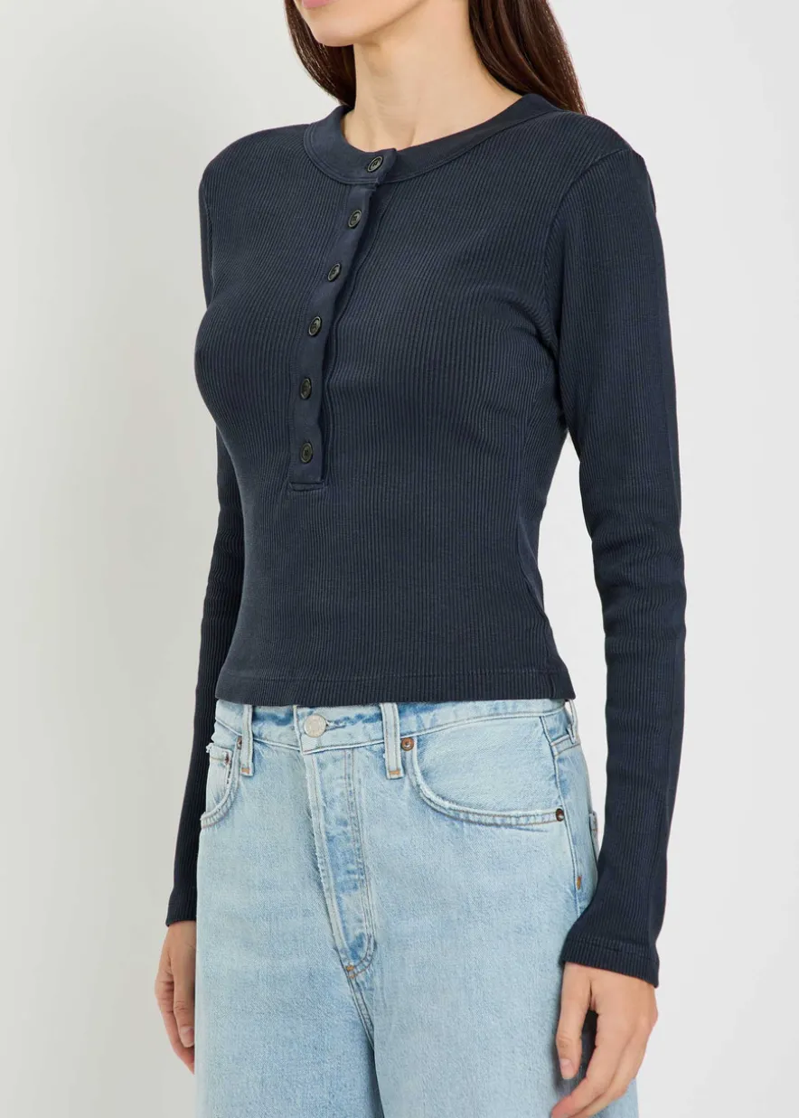 Varra ribbed cotton-blend henley top