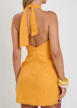 Veneta floral-appliquéd linen mini dress