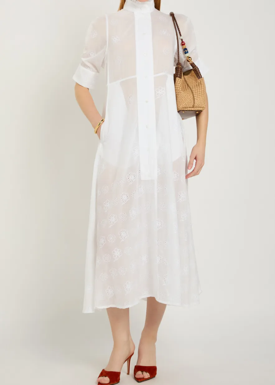 Venetia embroidered cotton midi shirt dress