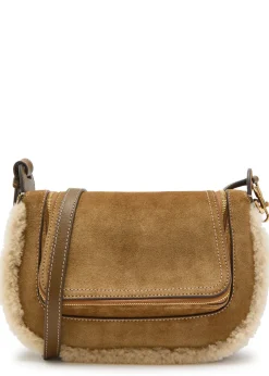 Vere small shearling-trimmed suede cross-body bag