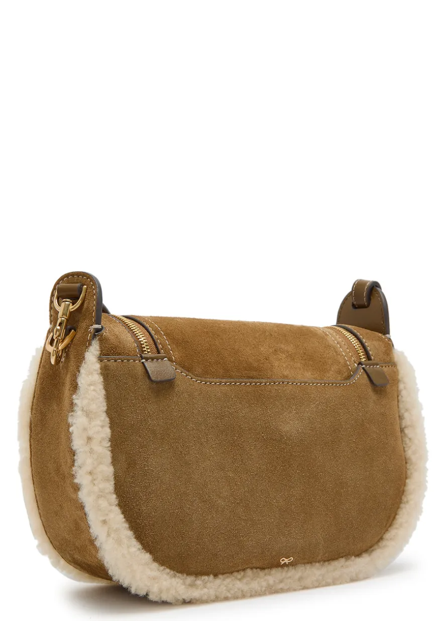Vere small shearling-trimmed suede cross-body bag
