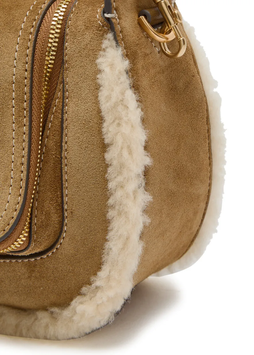 Vere small shearling-trimmed suede cross-body bag