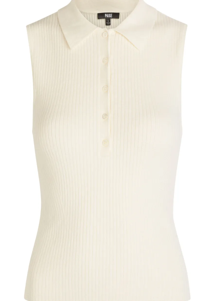 Vest ribbed cotton-blend polo top