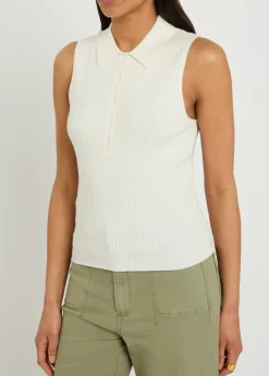 Vest ribbed cotton-blend polo top
