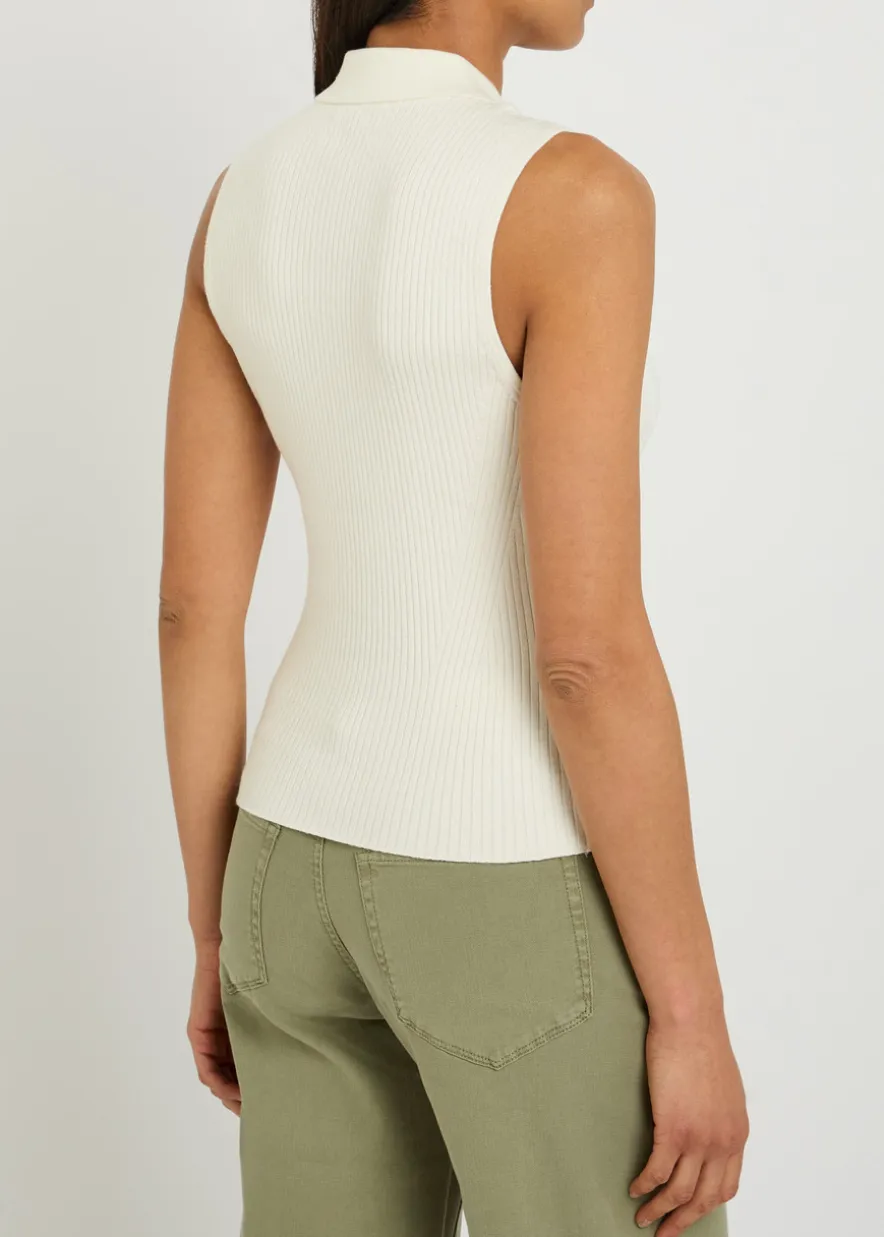 Vest ribbed cotton-blend polo top