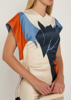 Victoria printed draped satin midi dress