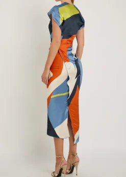 Victoria printed draped satin midi dress