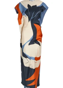 Victoria printed draped satin midi dress