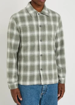Vienna plaid brushed wool-blend overshirt