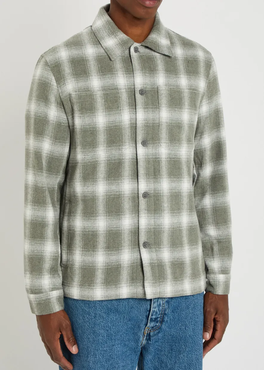 Vienna plaid brushed wool-blend overshirt