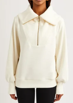 Vine ribbed stretch-cotton half-zip sweatshirt