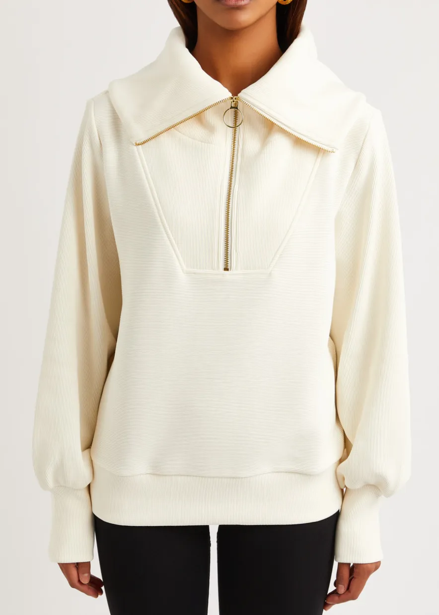Vine ribbed stretch-cotton half-zip sweatshirt