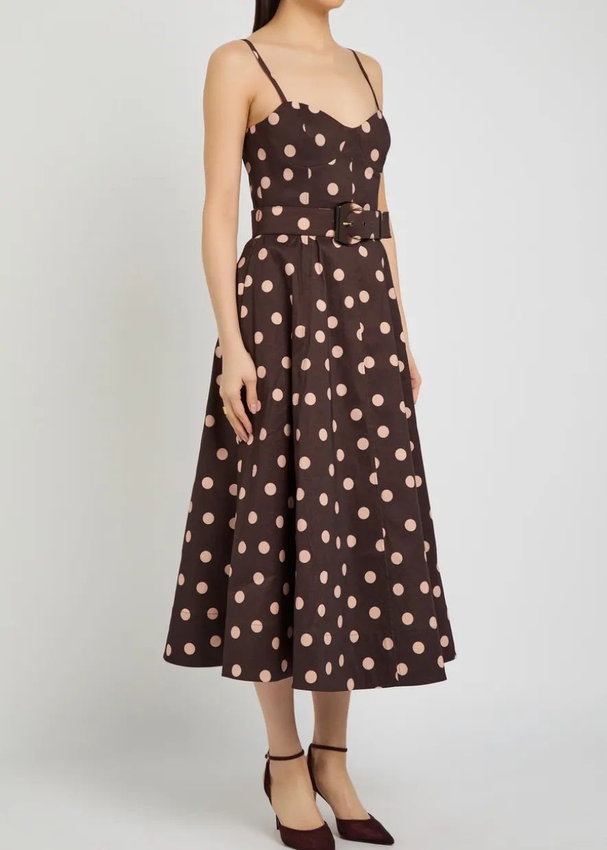 Vivianne polka-dot slubbed-poplin midi dress