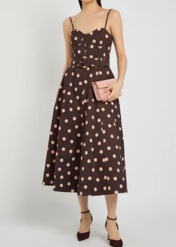 Vivianne polka-dot slubbed-poplin midi dress