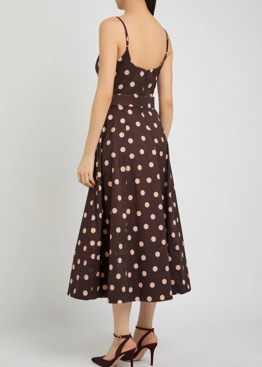 Vivianne polka-dot slubbed-poplin midi dress