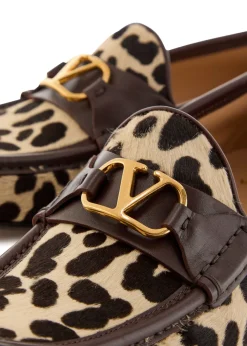 VLogo leopard-print calf-hair loafers
