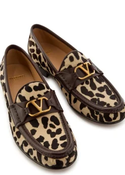 VLogo leopard-print calf-hair loafers