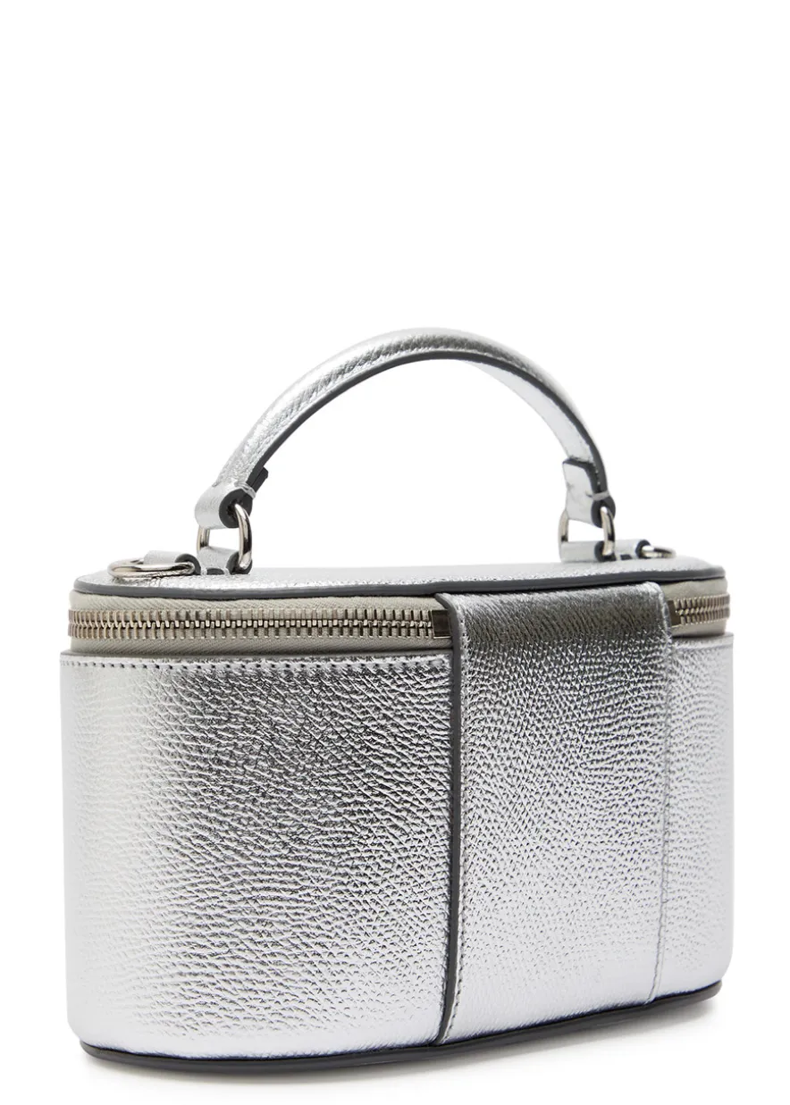 VLogo metallic grained leather vanity case bag