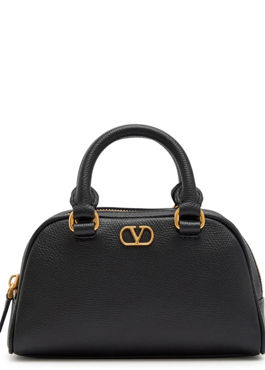 VLogo mini pebbled leather top handle bag
