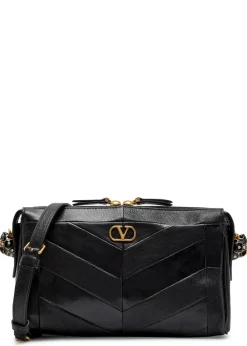 VLogo panelled leather shoulder bag