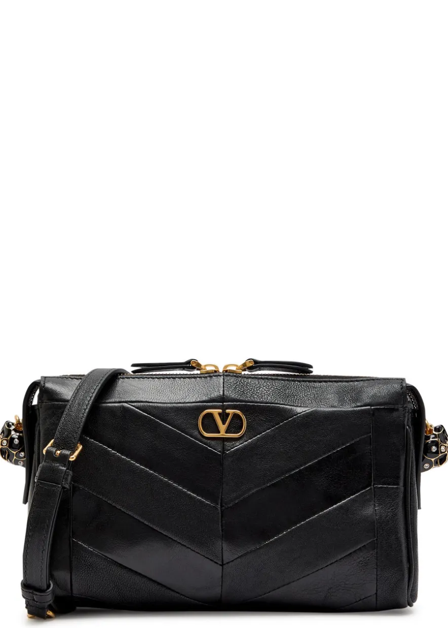 VLogo panelled leather shoulder bag
