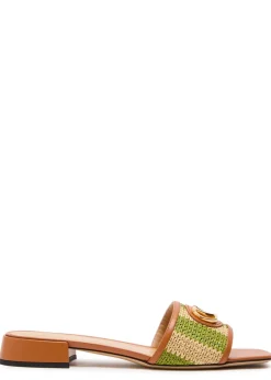 VLogo raffia and leather sliders