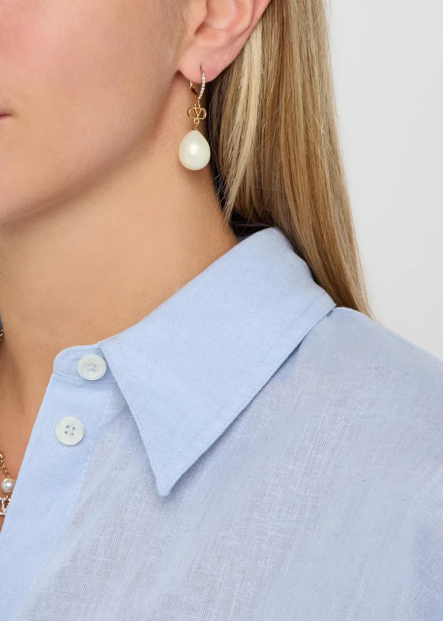 VLogo Swarovski® crystal and pearl drop earrings