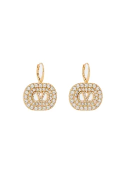 VLogo two-toned crystal-embellished drop earrings