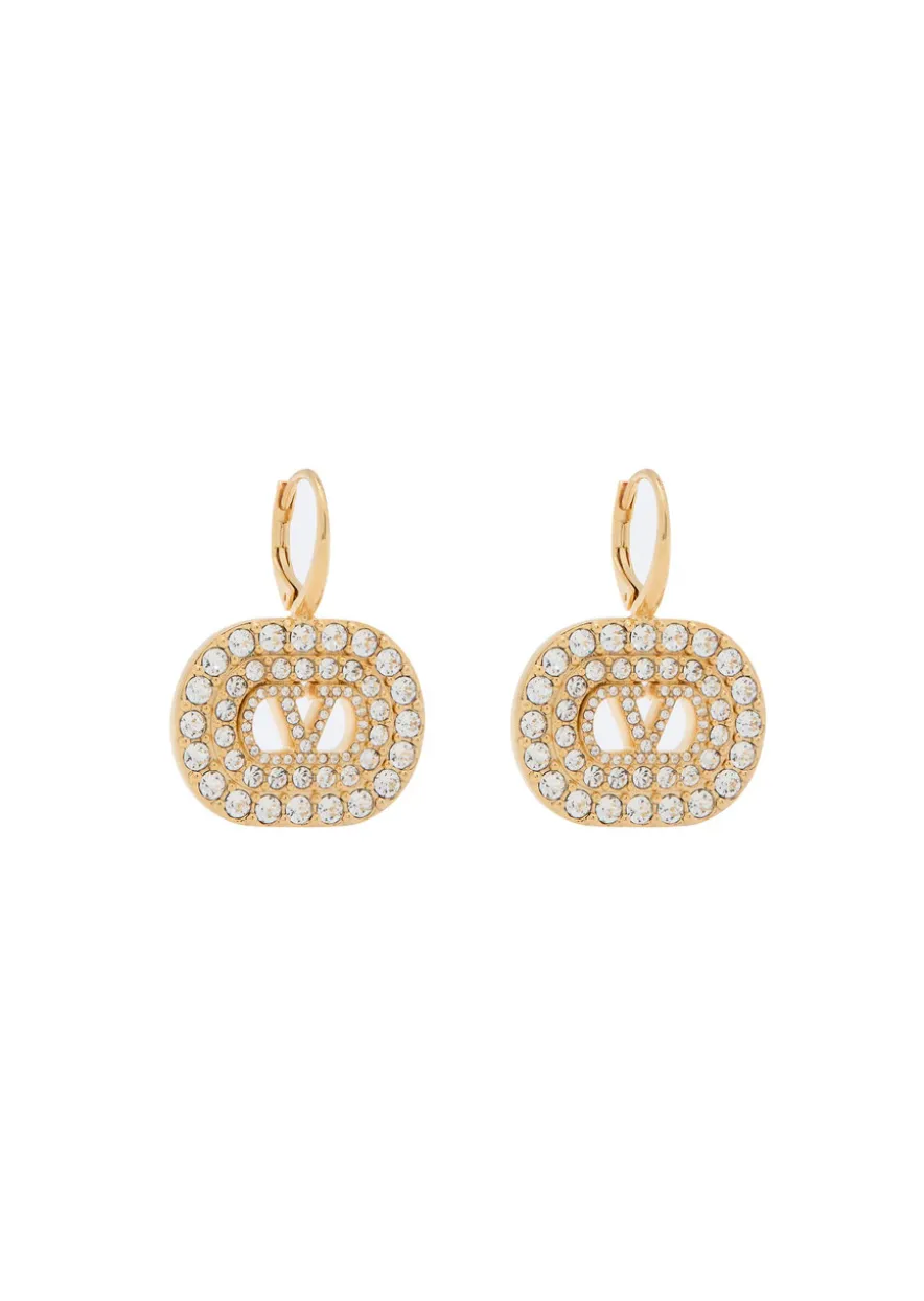 VLogo two-toned crystal-embellished drop earrings