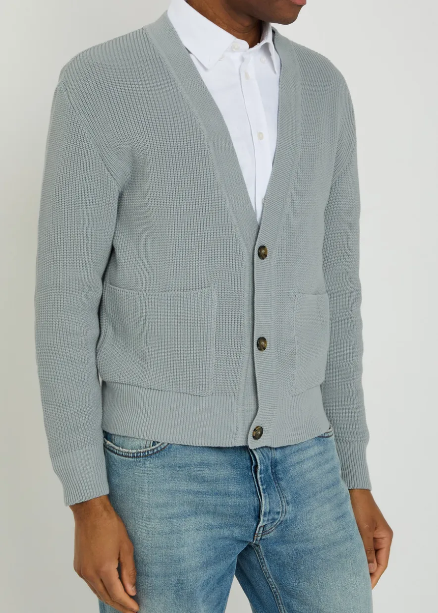 V-neck knit cotton cardigan