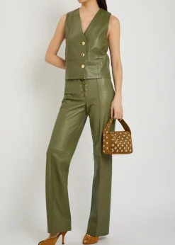 V-neck leather waistcoat