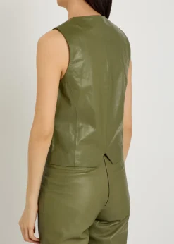V-neck leather waistcoat