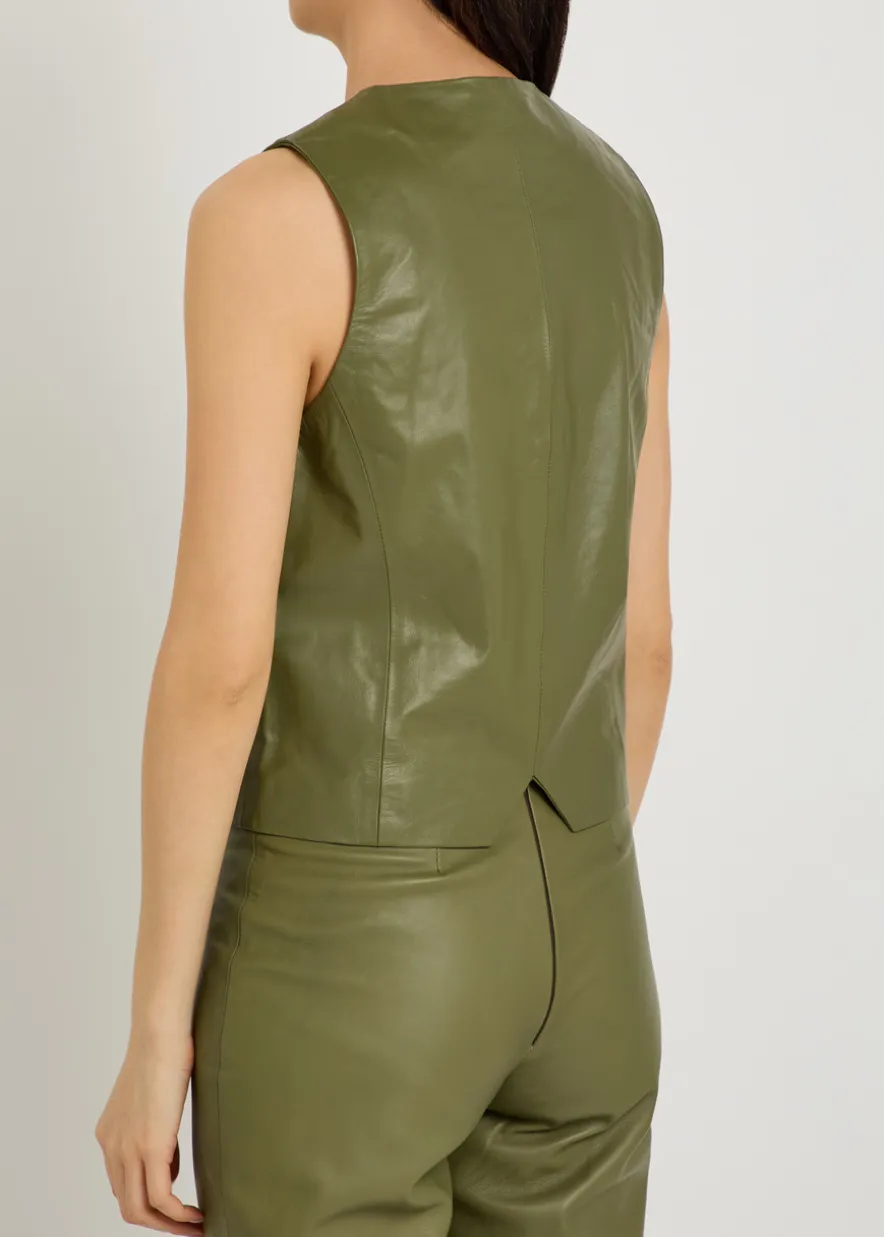 V-neck leather waistcoat