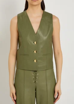 V-neck leather waistcoat