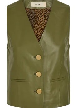 V-neck leather waistcoat