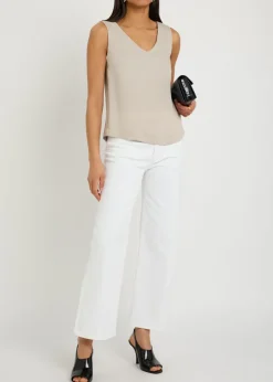 V-neck satin-crepe top
