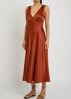 V-neck satin midi cocktail dress