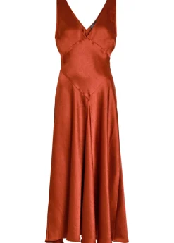V-neck satin midi cocktail dress