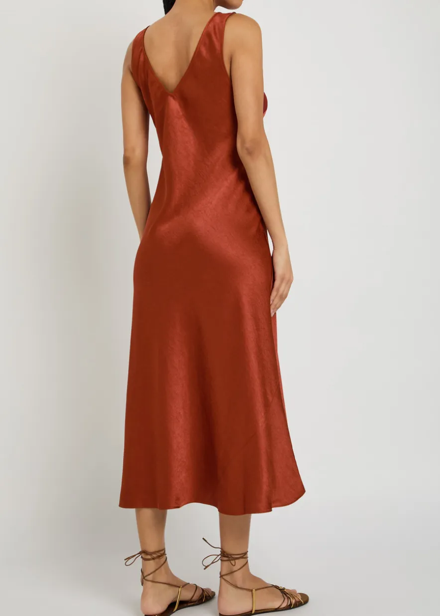 V-neck satin midi cocktail dress