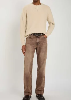 Waffle cashmere-knit henley jumper