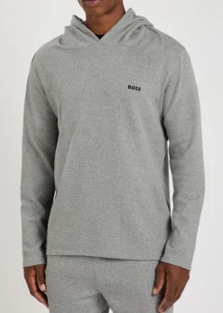 Waffle hooded cotton-blend sweatshirt