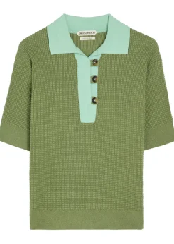 Waffle-knit cotton-blend polo shirt