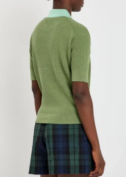 Waffle-knit cotton-blend polo shirt