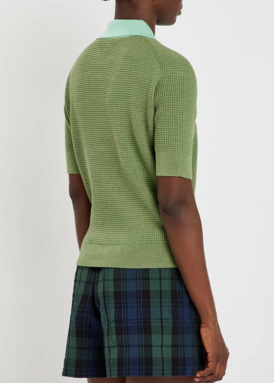 Waffle-knit cotton-blend polo shirt