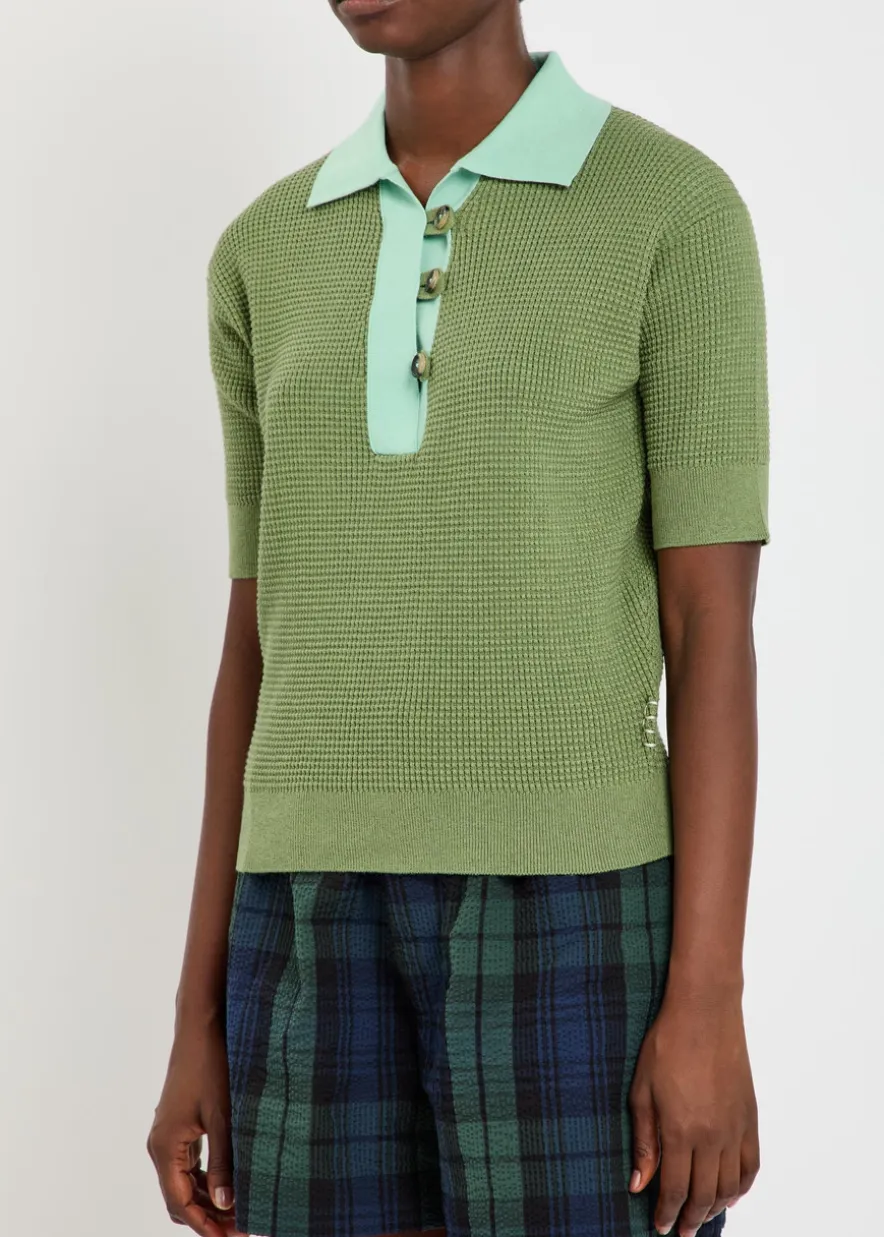 Waffle-knit cotton-blend polo shirt