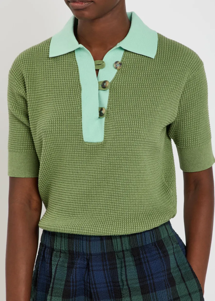 Waffle-knit cotton-blend polo shirt