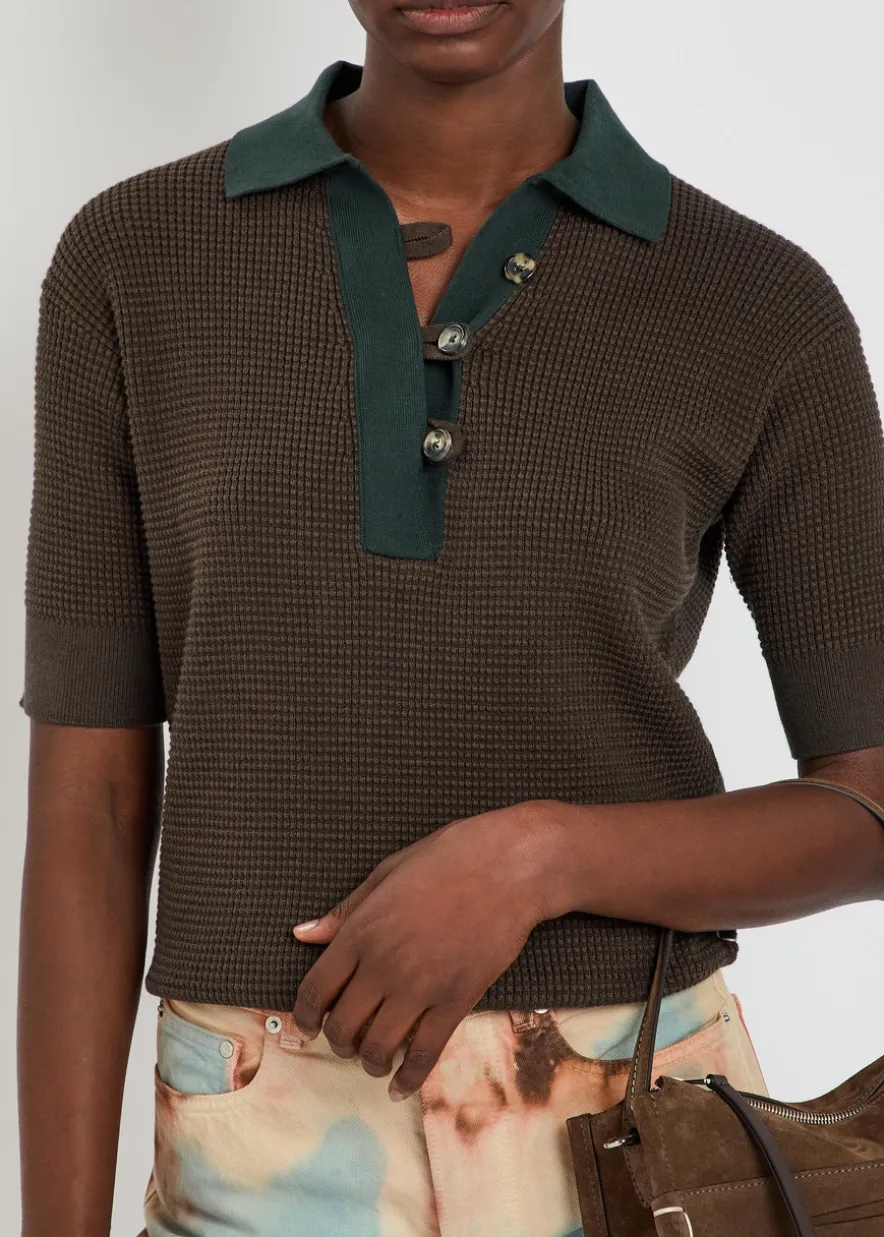 Waffle-knit cotton-blend polo shirt