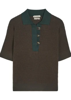 Waffle-knit cotton-blend polo shirt