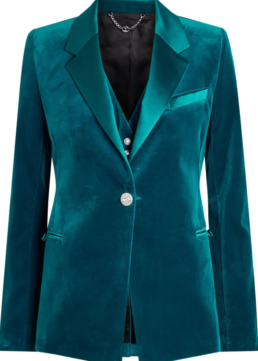 Waist coat-effect velvet blazer