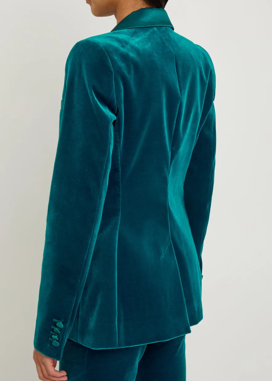 Waist coat-effect velvet blazer